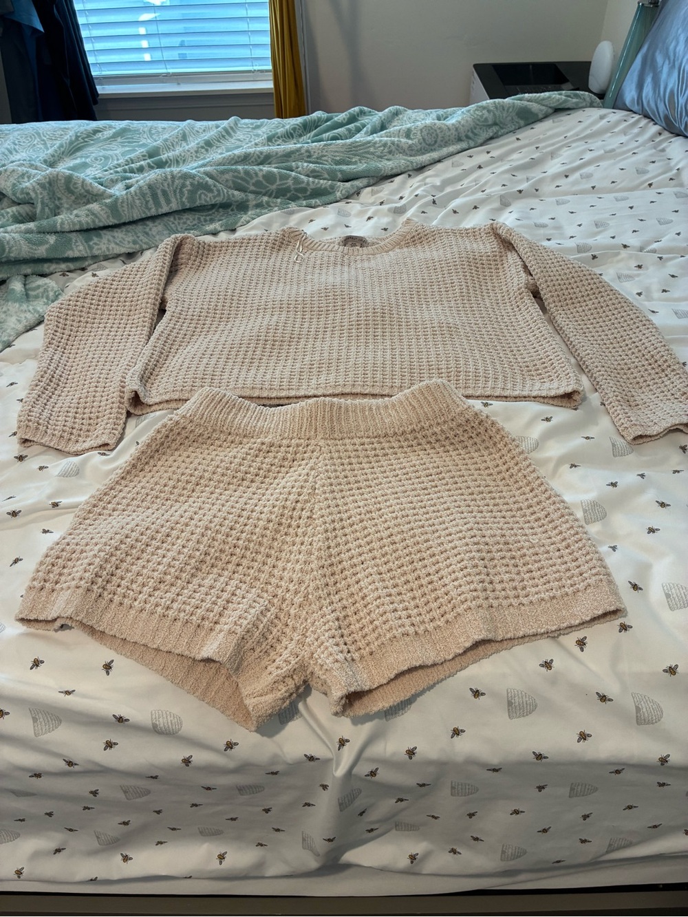Sincerly Jules Beige Waffle-Knit Lounge Set - Top & Shorts